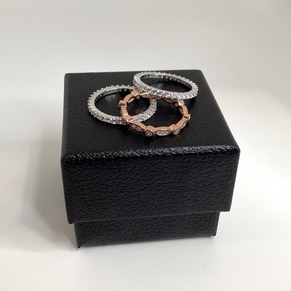 Sizes 4-10, 3 Pc Two Tone .925 Cz Eternity Band Ring Set - Picture 12 of 16